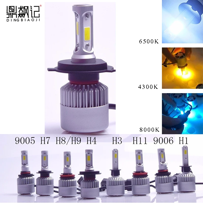 

S2 H4 H7 H11 H1 9005 9006 H3 H8 COB LED Del Faro 72W/Pair 8000LM/Pair Auto Fari Lampadina Della Luce di Nebbia 4300K 6500K 8000K