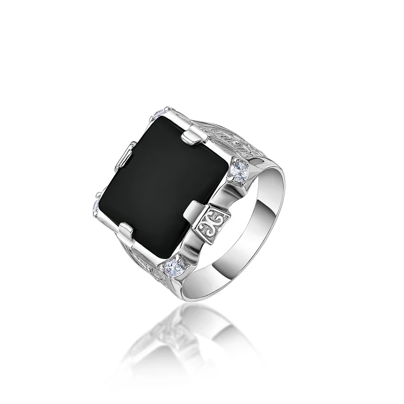 AINOUSHI, модное 925 пробы Серебряное мужское обручальное кольцо, черный квадрат, мужское серебряное кольцо на день рождения, подарок, hombre suena