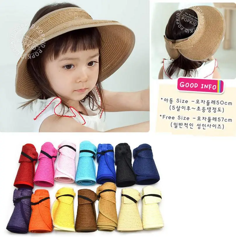 

2015 summer Retail tourism caps 13 solid colors Children Portable folding straw hat baby girls Beach Hats kids sun hat MZ2744