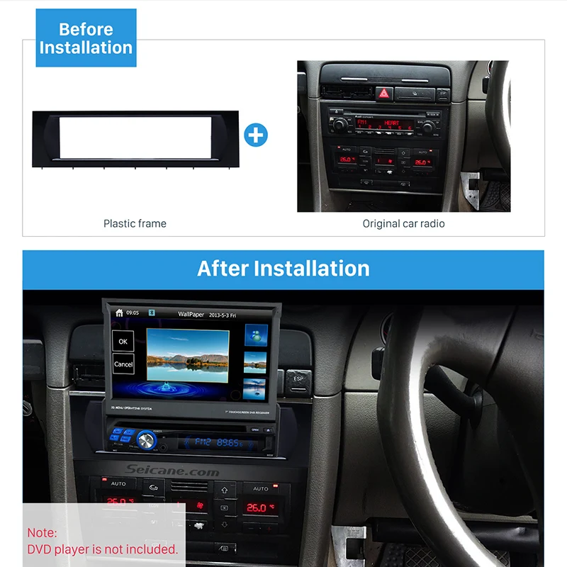 Seicane черный 1Din автомобиль радио Панель установка рамки монтажный комплект для 2003 Audi A4 компакт-дисков отделкой стереоинтерфейс монтажная панель
