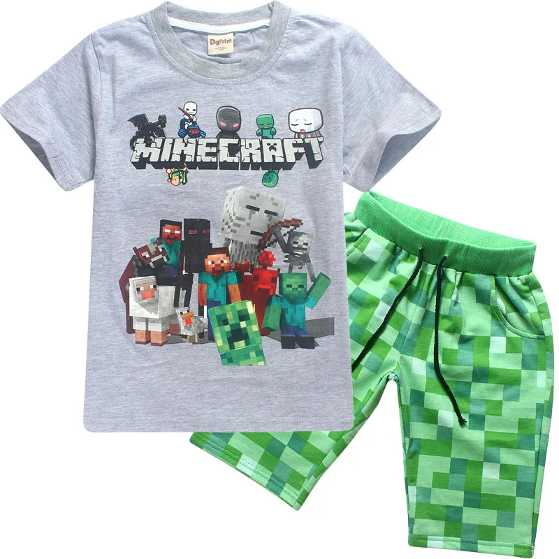 

3D games Short Sleeve T-Shirt + shorts set Minecraft Summer 2019 New 100% Cotton Cartoon Toddler Boys Girls Kids T-Shirt
