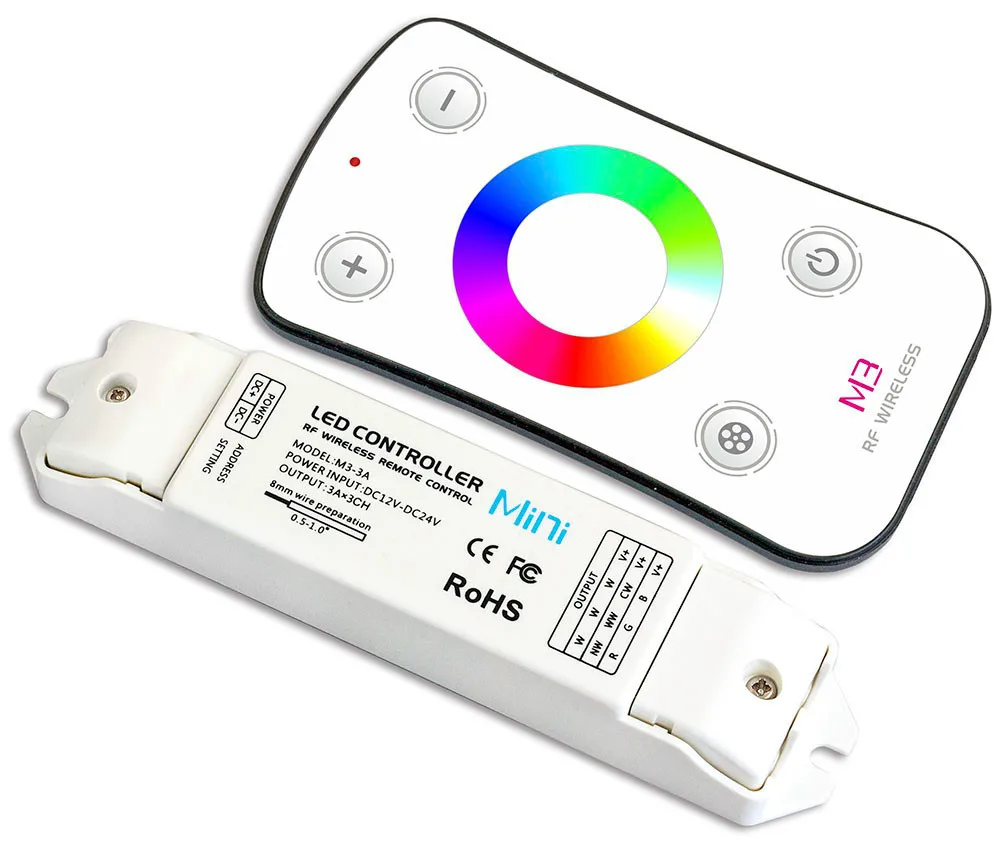 

M3+M4-5A;M3 touch remote with M4-5A CV Receiving controller;DC5V-DC24V input;5A*4CH Max 20A output