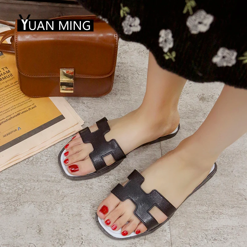 

YUANMING Women Slippers Women Sandals Slides Summer Outside Slippers Ladies Flats PU Leather Comfortable Fashion for Women Shoes