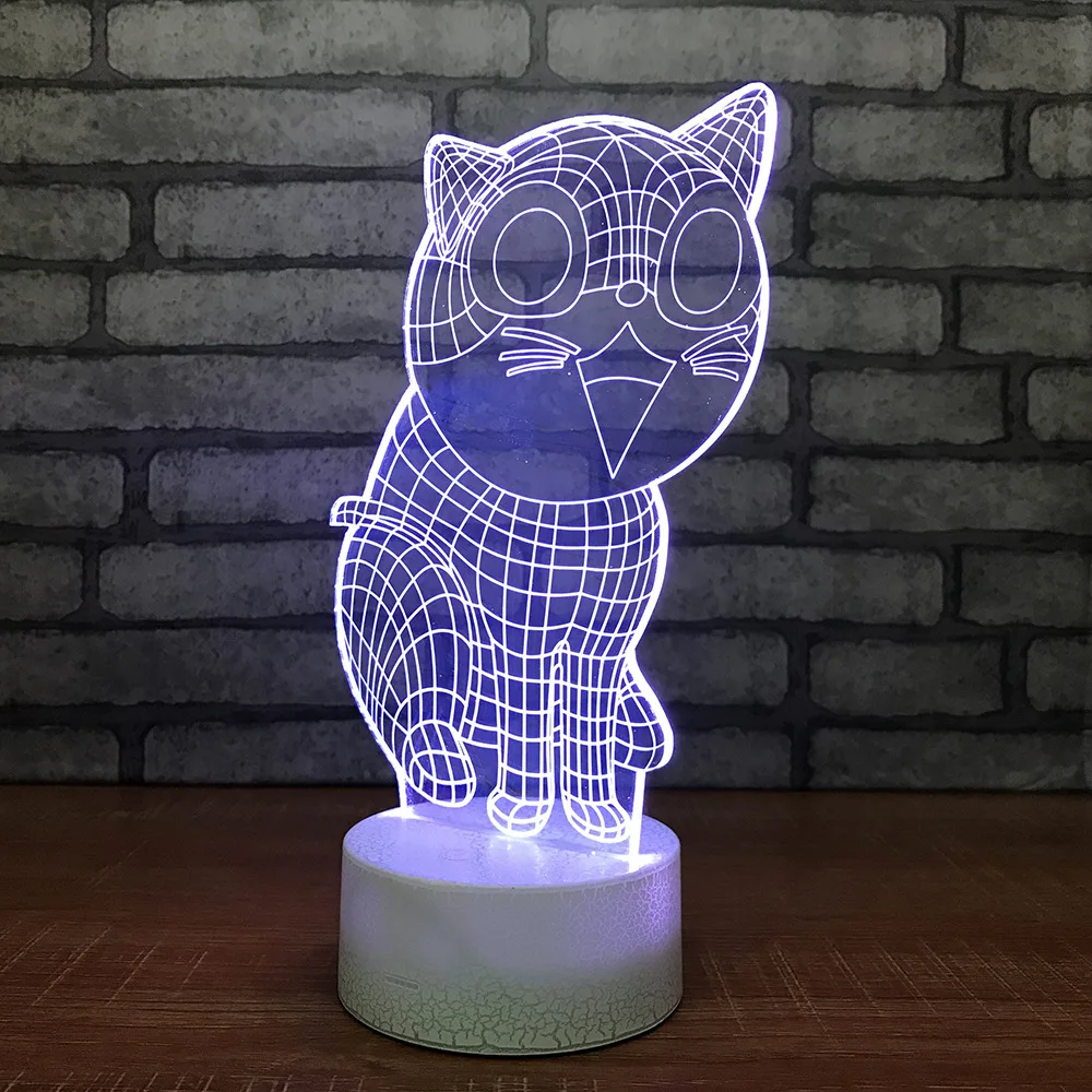 3D светодиодсветодиодный подсветка в виде кошки RGB ночная 7 цветов Настольная