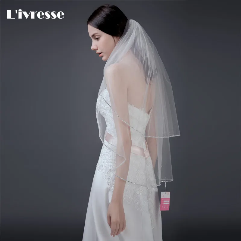 Top Quality 2 Layers Short Wedding Veil With Crystals Edge Top Quality 2 Layers Short Wedding Veil With Crystals Edge Bruidssluier Bridal Veils Comb Velo De Novia Voile Mariage In From Weddings