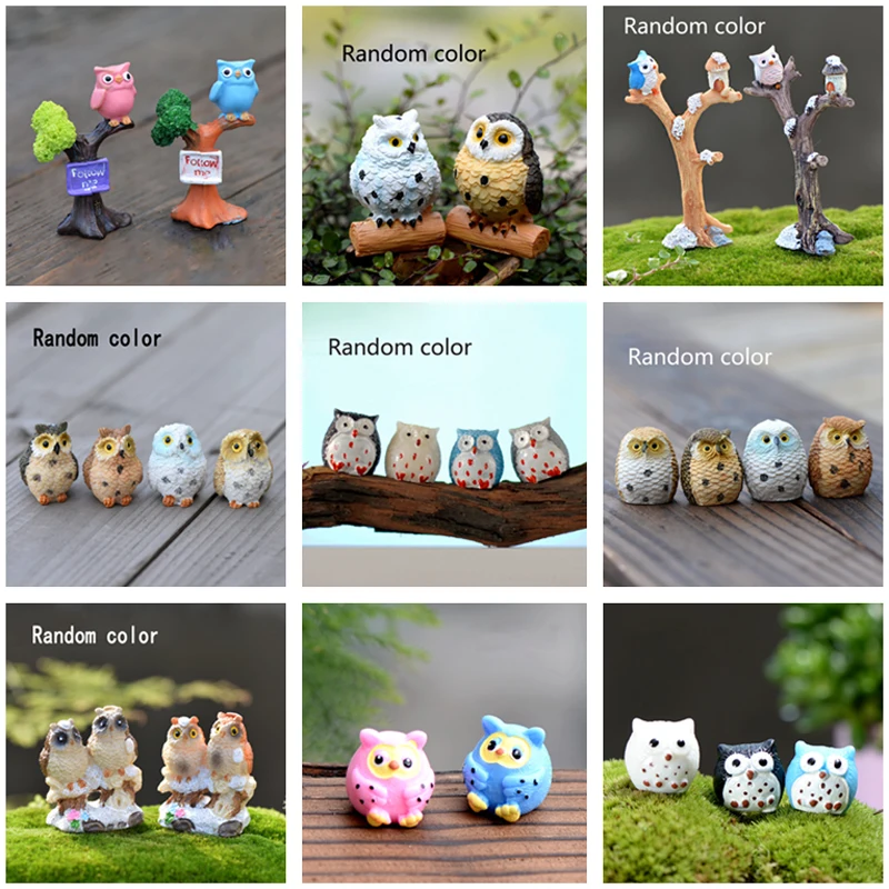

1 Pcs Cute Cartoon Owl Micro Landscape Animal Resin DIY Garden Home Decoration Figurines Miniatures