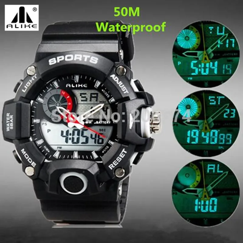 New 50m Waterproof Swimming Sports Watches Men Analog LED Digital Watch