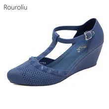 Rouroliu Women Wedges Sandals Pointed Toe Jelly Shoes Summer Breathable Hollow Out Beach Sandals Woman Buckle Strap FR94 Rouroliu Women Wedges Sandals Pointed Toe Jelly Shoes Summer Breathable Hollow Out Beach Sandals Woman Buckle Strap FR94