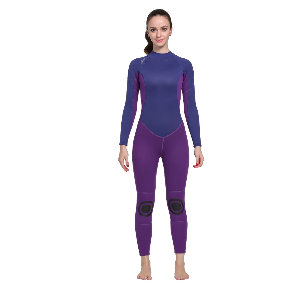 Женские полный гидрокостюм с длинным рукавом 3 мм неопрен молния сзади зимние одежда для плавания с длинным рукавом дайвинг подводное плавание костюм для серфинга фиолетовый