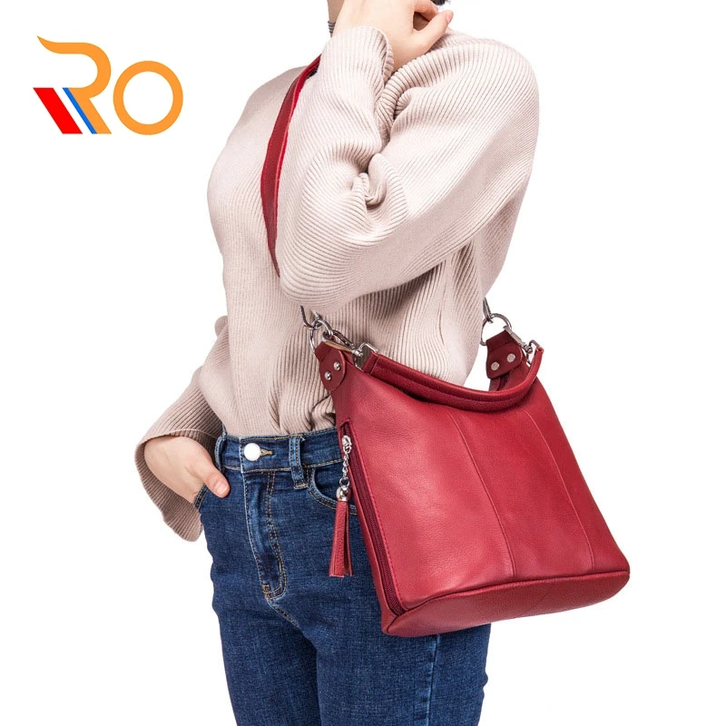 

Rhyme bag store leather 2018 new first layer cowhide female leather shoulder slung casual trend 8 inch female shoulder bag bag