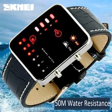 Мужские красные и желтые светодиодные цифровые наручные часы Binary наручные часы кожаные женские мужские водонепроницаемые большие дисплей время даты#0921