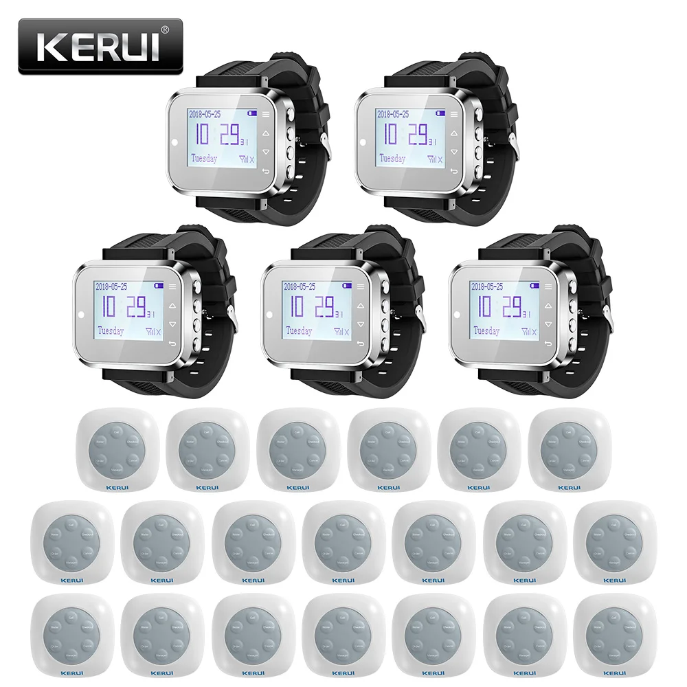 US $455.38 KERUI 20ps F76 Waterproof Wireless Home Restaurant Hospital Smart Watch Call System Button Waiter Service Calling System
