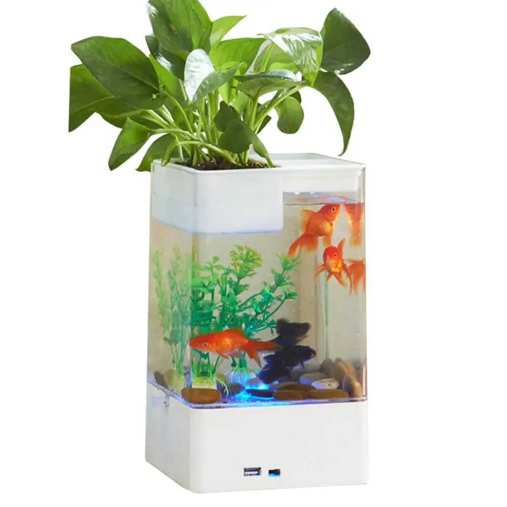 

Mini Transparent Acrylic Desktop Self Cleaning Goldfish bowl Fish Tank for Office Decoration