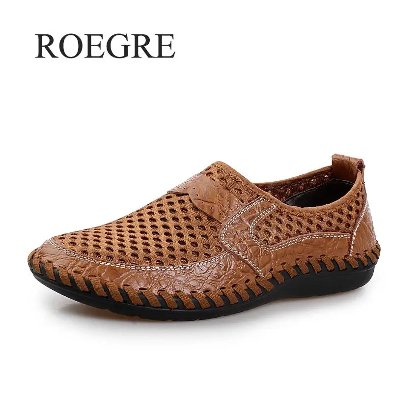 

ROEGRE 2018 New Summer Breathable Mesh Shoes Mens Casual Shoes Genuine Leather Shoes Men Huarache Hot Sale Zapatillas Hombre