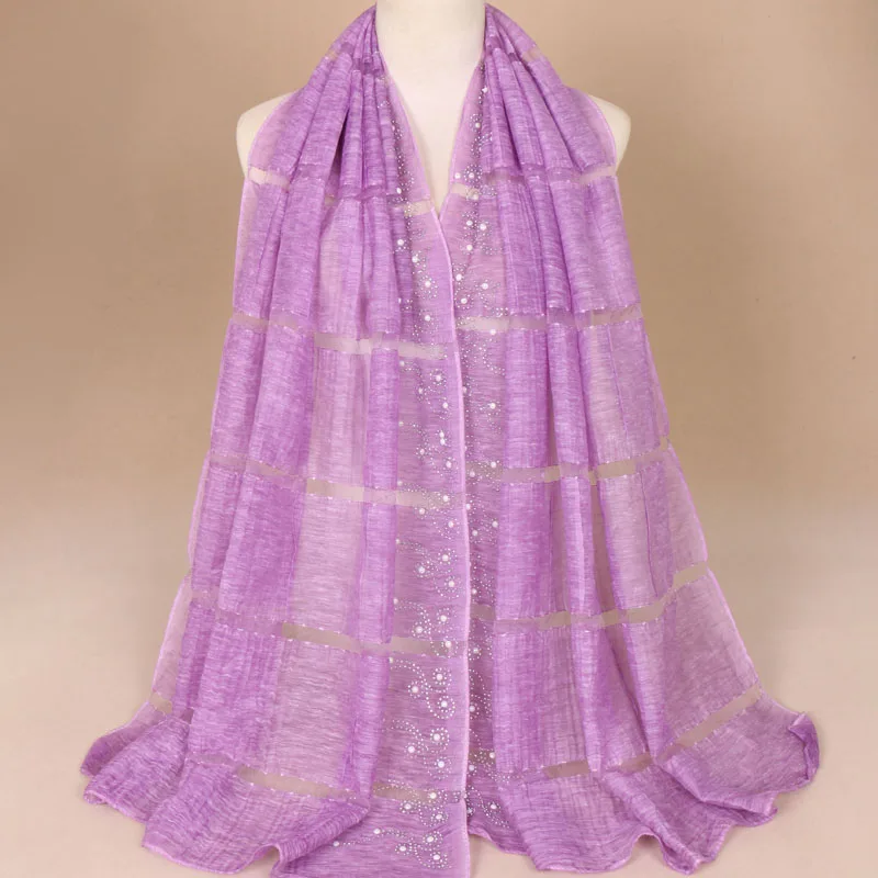 

2019 Exquisite Woman hijab Solid Color Rhinestone Shining High Quality Chiffon Silk Popular Shawls Scarf Headband Muslim Turban