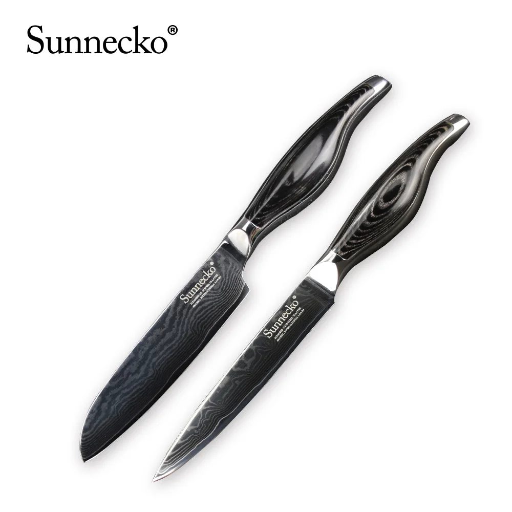 Sunnecko ножи из дамасской стали Комплекты повар шеф-повар мясо Тесак утилита Santoku для очистки овощей нож для нарезания Кухня Ножи набор с деревянными ручками - Цвет: 2pcs Knife Set D