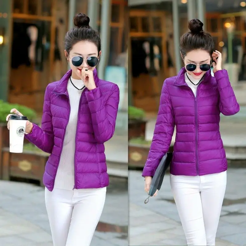 Vangull Для женщин Зимняя одежда Базовая куртка одноцветное тонкое теплое тонкое пальто Повседневное стиль с длинным рукавом на молнии хлопковые парки - Цвет: Purple