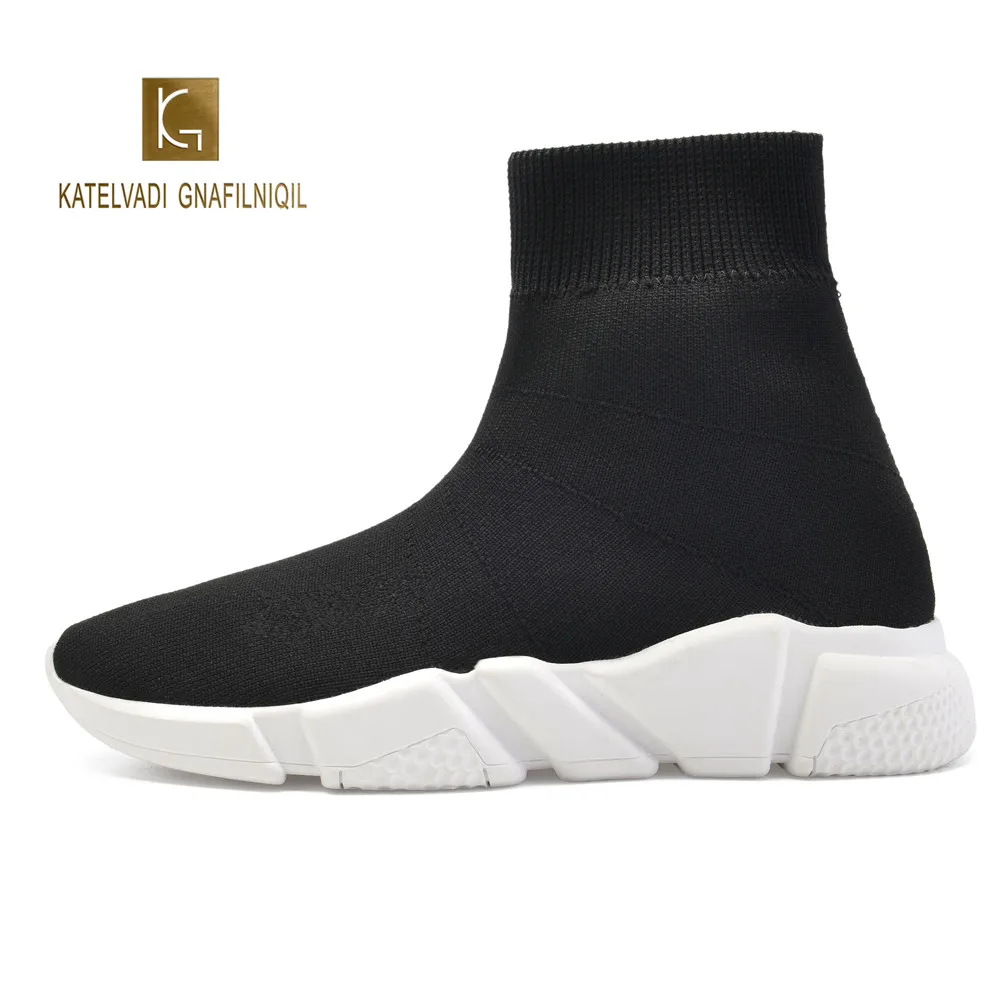 

Ankle Boots Women Black Comfort Knitting Flats Heel Slip-On Fashion Boots Round Toe Fall Winter Stretch Shoes Boots K-305