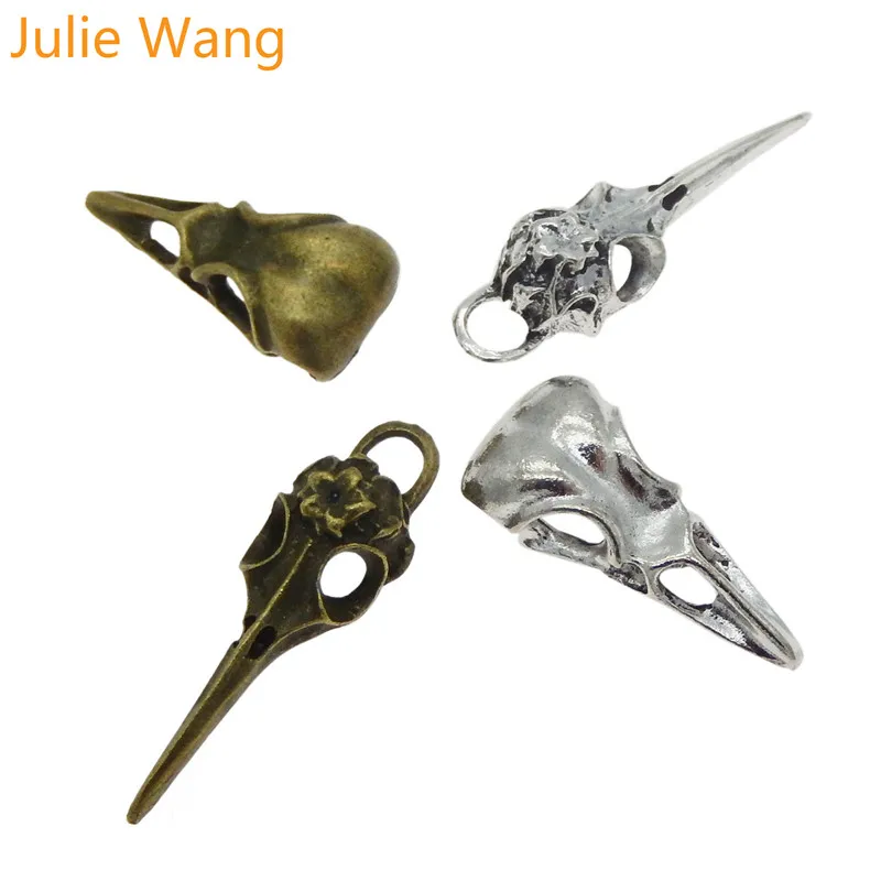 Julie Wang 4 шт. сплав Ворон Птица Череп клюв рот шармы смешанные антикварные цвета