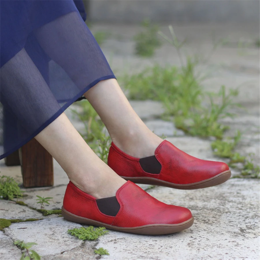 

Genuine leather Women flat shoes barefoot Casual Shoes woman Flats ballerinas sneakers Female Footwear shoes 2019 red black