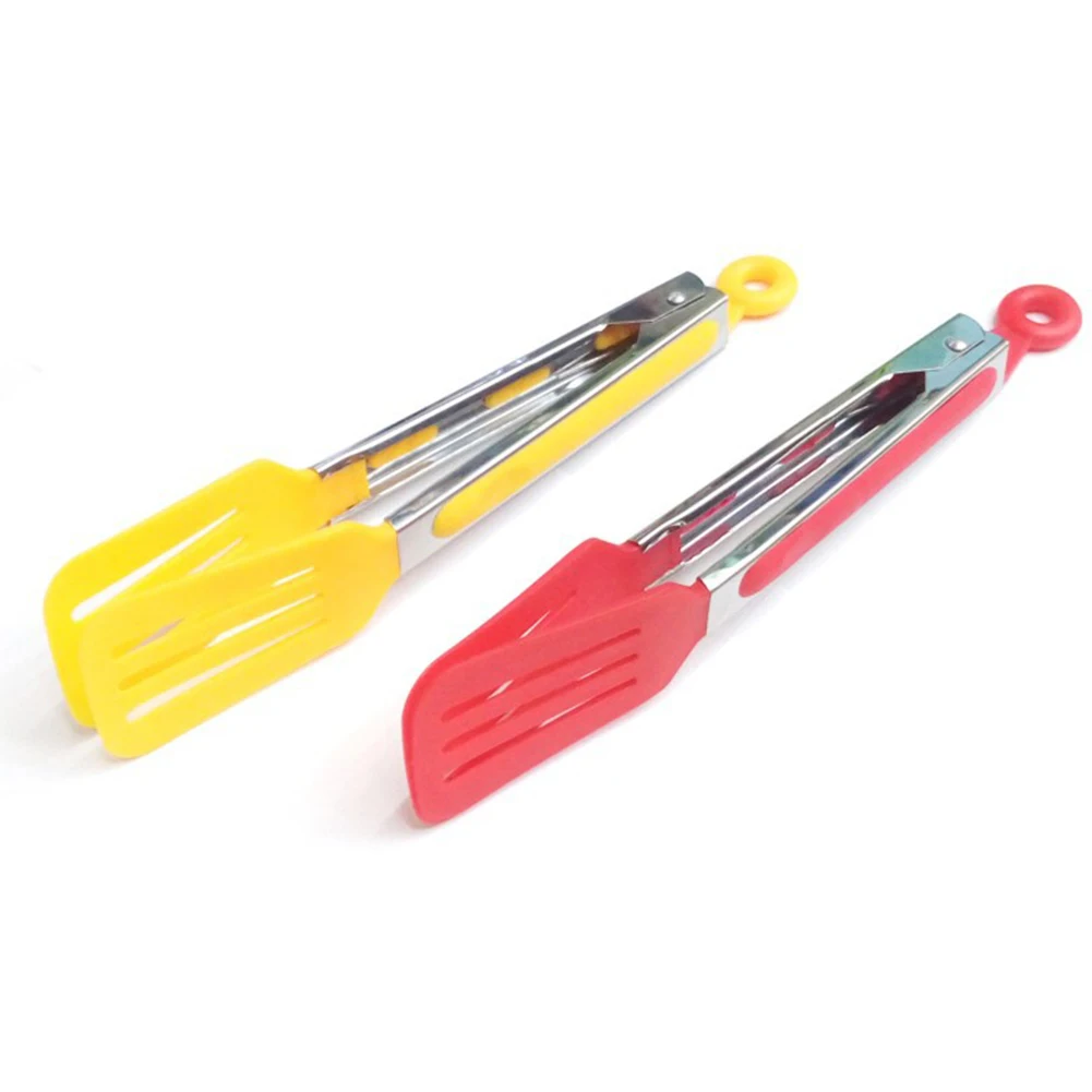 Barbecue Tools Salad Serving BBQ Tongs Non-Stick Silicone Stainless Steel