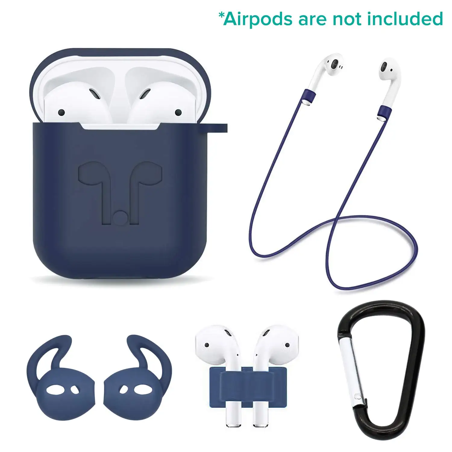 Силиконовый чехол 5 в 1 для Airpods/Airpods ремешок/Airpods крючки для ушей/анти-потеря карабин/Airpods часы ремешок держатель - Цвет: Королевский синий