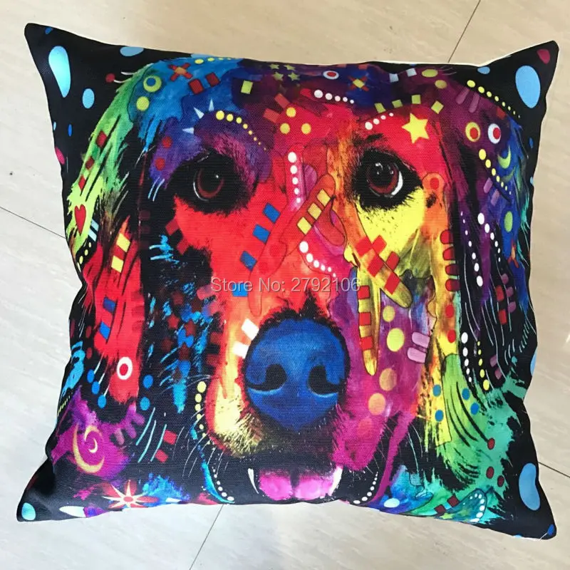 Pillow Covers Colorful Dog Cushion Cover Custom Animal Throw Pillow Printed Pattern Decorative