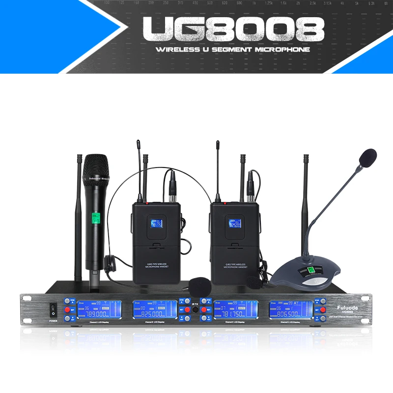 Professional Wireless Microphone Handheld Lavalier Headset Four Channel True UHF 4 antenna receiving 100V-240V | Электроника