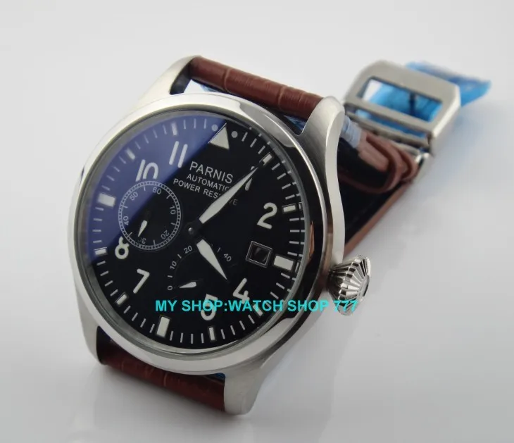 

47 mm PARNIS Black dial Automatic Self-Wind movement power reserve men watches Mechanical watches G004A