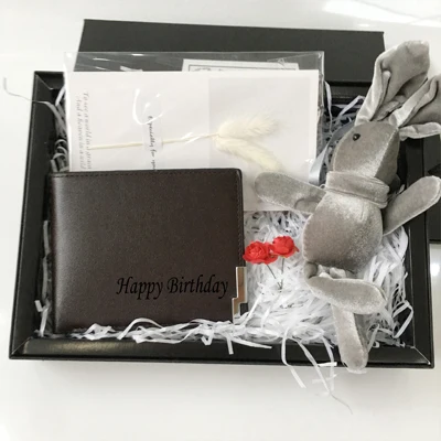 Пользовательское имя отец Жених шафера бойфренд подарки из искусственной кожи Набор для кошелька подарок для мужчин день рождения - Цвет: Brown wallet B