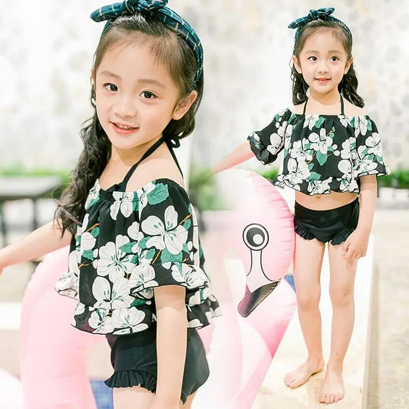 

Children's Skirt Split Type Flat Pants Baby Princess Little Girl swimsuit Including A Shoulder-length Coat+A Bras+A Underwear