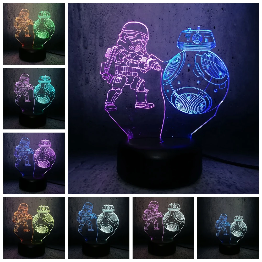 Смешанный двойной цвет Звездные войны сопротивление фигурам BB 9E ночник 3D LED USB