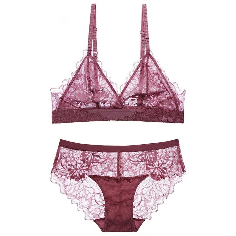triangle ultrathin cup sexy bra set full lace transparent