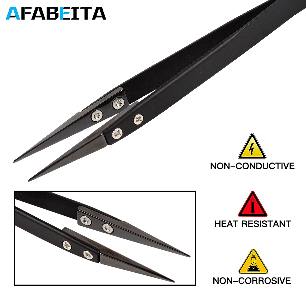 

Anti-Static Ceramic Tweezers Electronic Cigarette Industrial Ceramic Tweezers with Insulated Pointed Straight Curved Tip