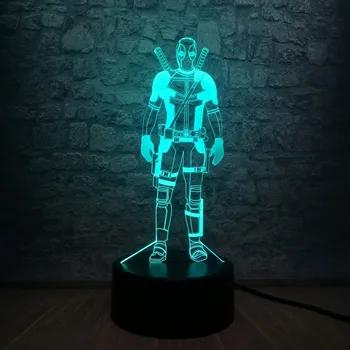 

3D Cartoon Figure Marvel Hero Deadpool USB LED Night Light LAMP Multicolor Illusion Creative Boy toy Holiday Gift LAVA lighting