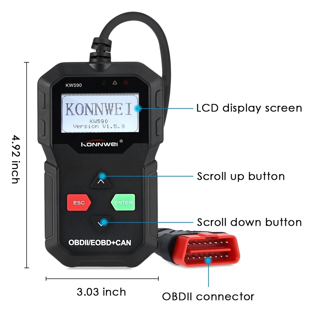 KONNWEI KW590 OBDII/EOBD 12 В может считыватель кода поддержка компьютерная система протокол