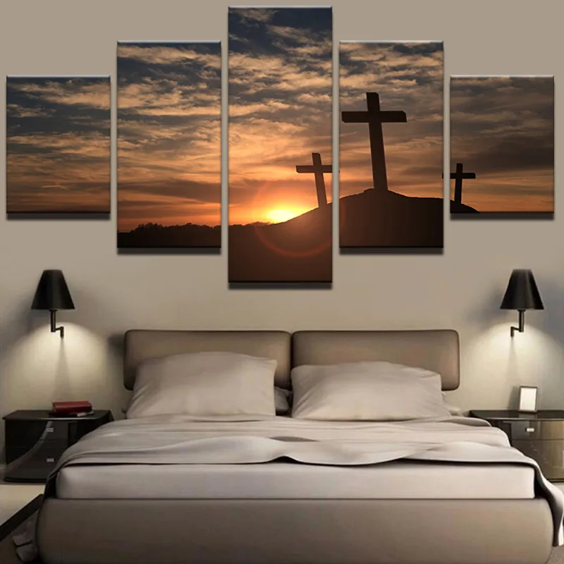 PENGDA-Modern-Painting-Picture-Home-Decoration-Canvas-Wall-Art-Decor-5-Panel-Mountain-Cross-Sunset-Landscape (1)