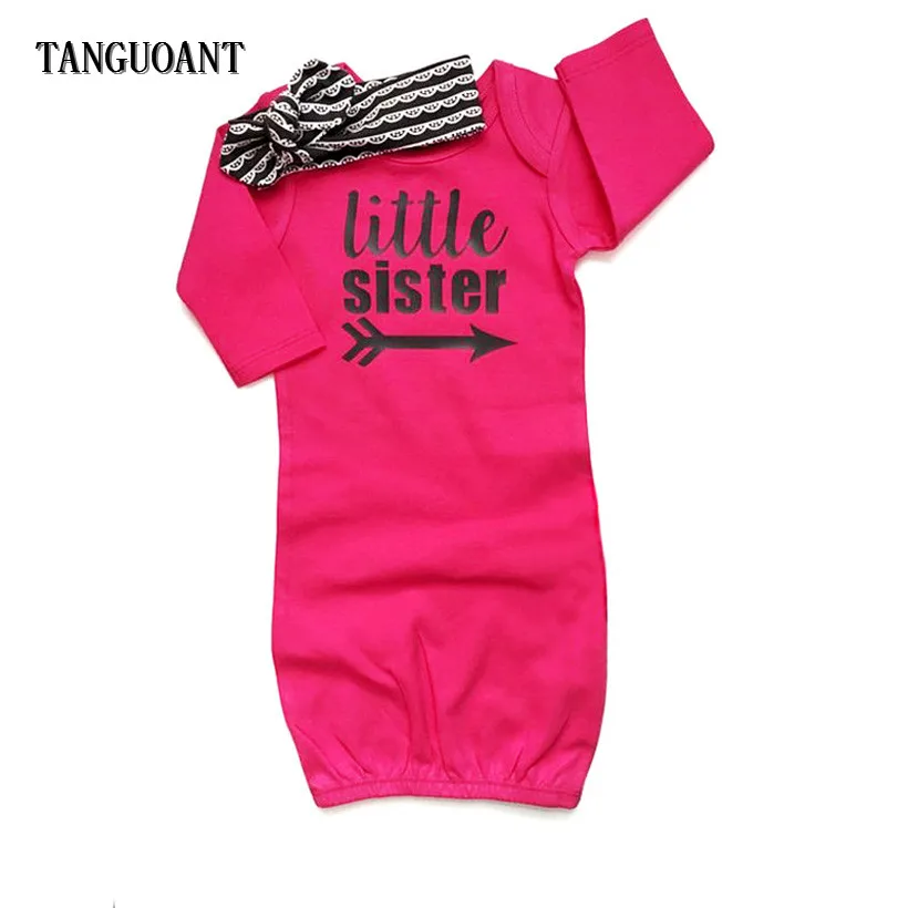 

TANGUOANT Infant Baby Sleeping Bags Newborn Baby Pink Letter Sleepwear Cute Princess 0-12M Blanket Swaddle With Headband
