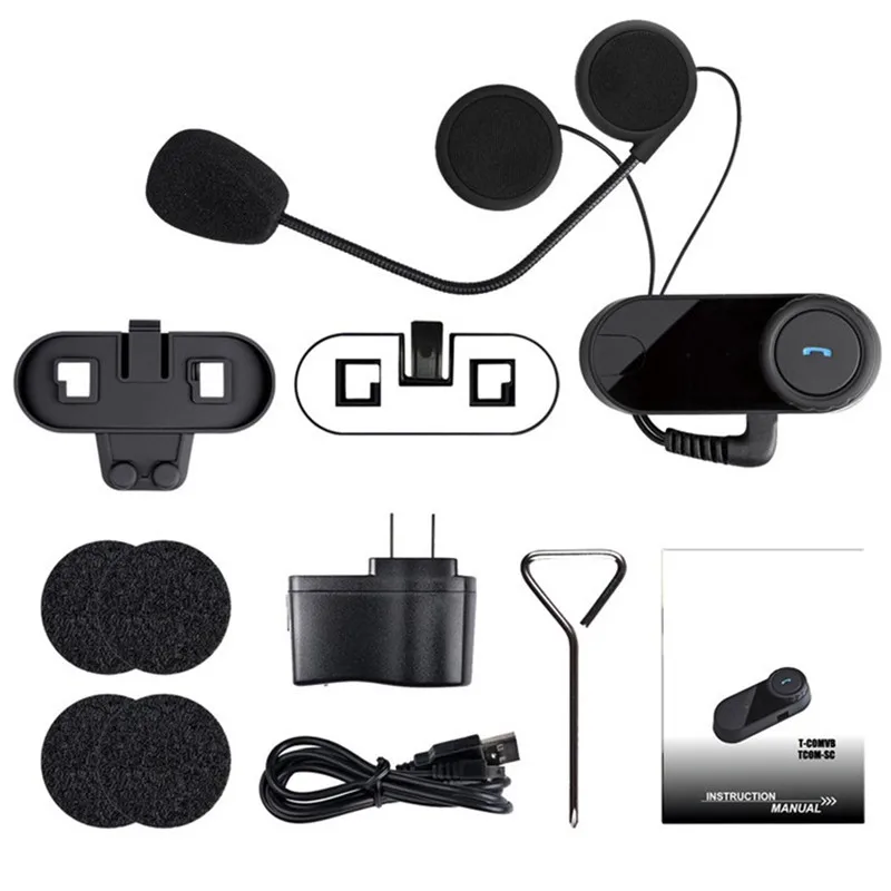 

1pair Motorcycle Helmet Communication Systems T-COMVB Bluetooth Headset FM Radio Waterproof Range-800M for Motorbike Skiing
