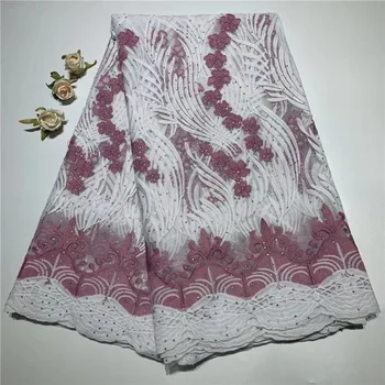 

White And Red French Laces Fabrics High Quality Tulle African Laces Fabric For Wedding Nigerian Tulle Lace Material With Stones(