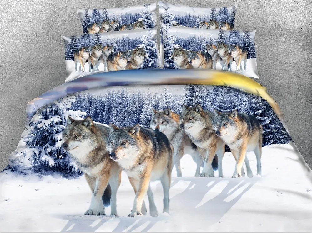 3D Snow Wolf Bedding sets Animal print quilt duvet cover bedspreads bed in a bag sheets linen