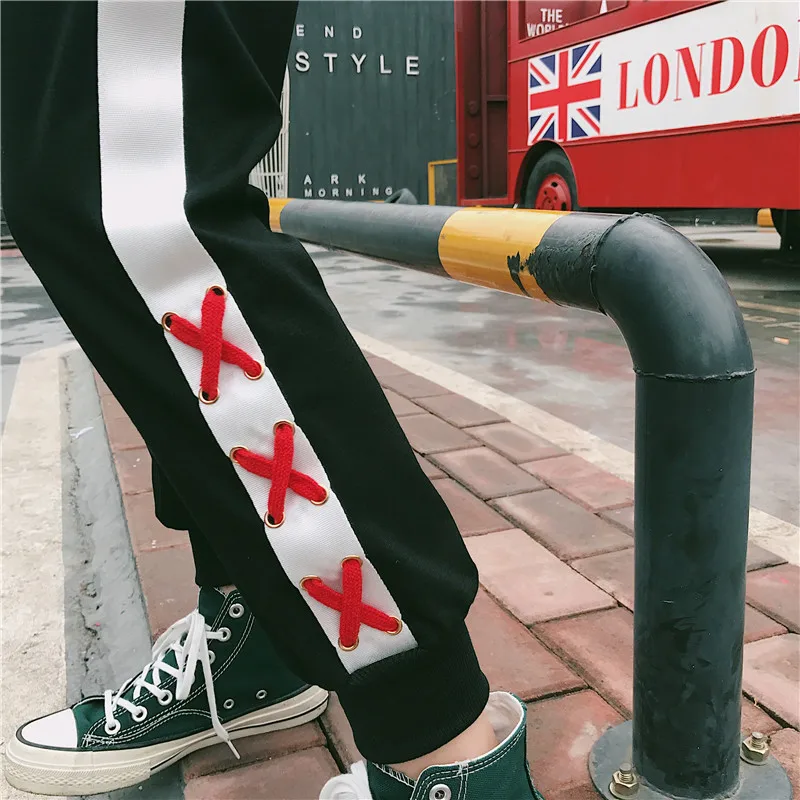 Spring And Autumn Korean Ulzzang Black Pants Personality Loose Bandage Design Harem Pants Fashion Harajuku Casual Pants For Girl5