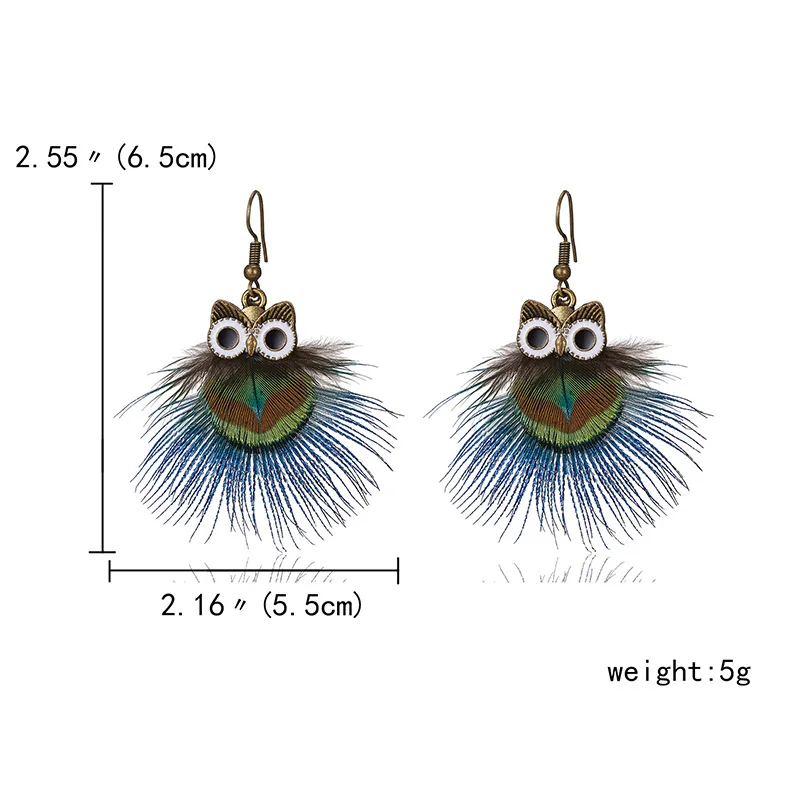 Богемные серьги перо длинный дизайн милая сова птица серьги для женщин ювелирные изделия Перьевые Украшения Серьги Bijoux