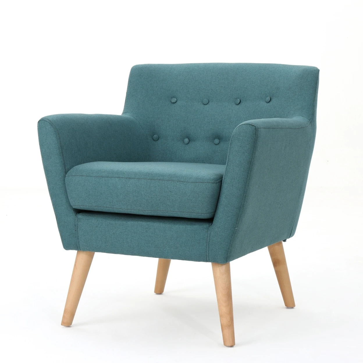 Madeira Kancing Mid Century Modern Dark Teal Kain Klub Kursi Kursi