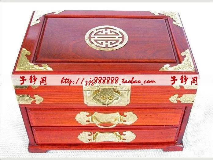 box wedding gift mahogany treasure box makeup mirror Large lock ...