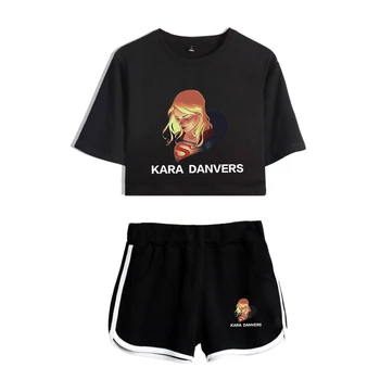 

Women's Power Kara Danvers Print New sexy sports women's T-shirt + shorts two-color mix and match two-piece T-shirt women's suit