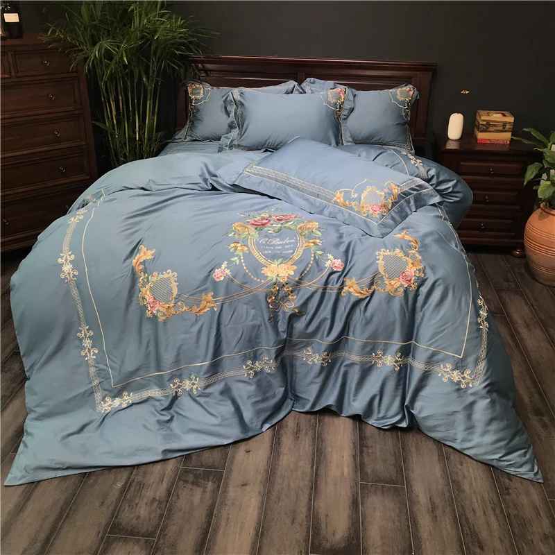 

2018 Luxury Egypt Cotton Elegant garden Bedding Set Embroidery Silky Duvet cover Bed Sheet Pillowcases Queen King size 4Pcs