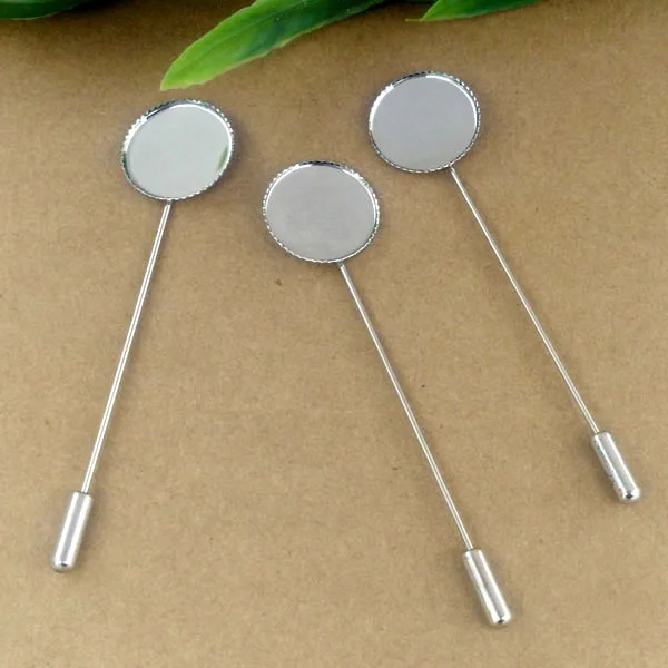 18mm Blank Round Bezel tray Brooch Pins w/ a Stopper Hat Safety-pin Settings Rhodium tone Plated Brooches Bases Findings | Украшения и