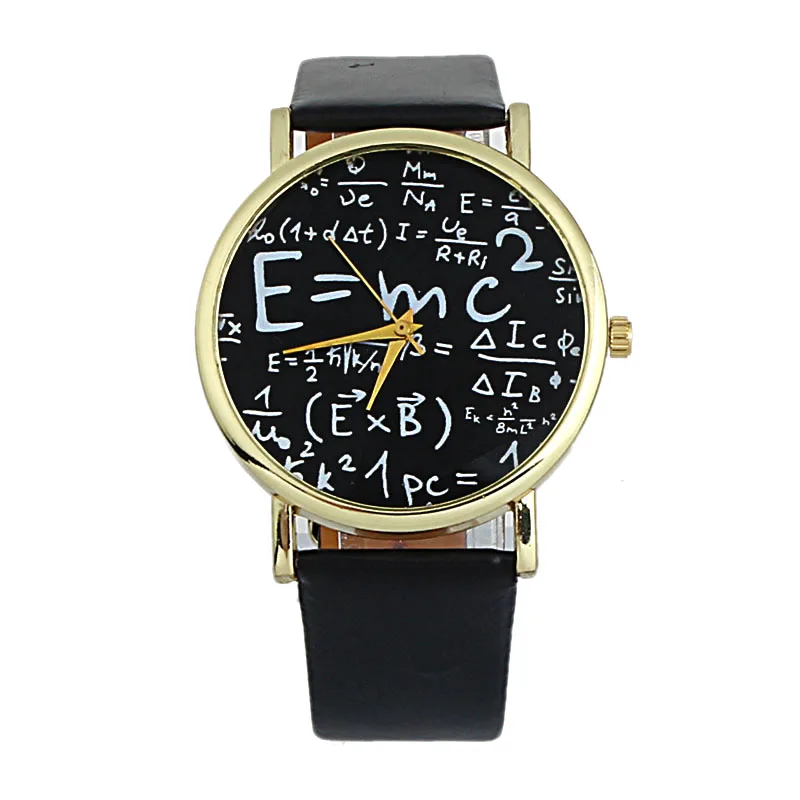 Роскошные часы С Эйнштейном E = MC2, математическая формула, математические символы, искусственная кожа, аналоговые кварцевые часы, наручные часы
