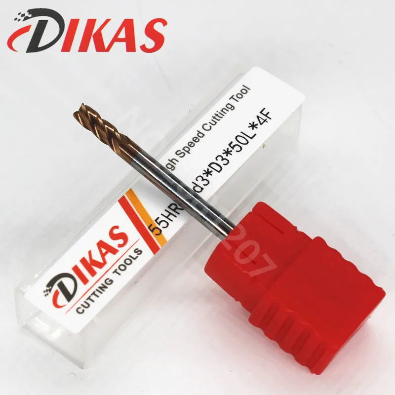 Dikas55HRC d3 * D3 50L 4F материал твердосплавная квадратная Концевая фреза 4 флейты 3 мм